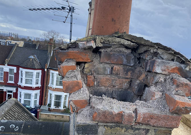 Weather damaged chimney stack